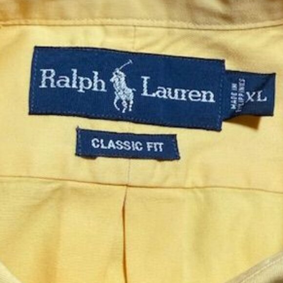 Ralph Lauren Polo Yellow Blue Pony Classic Fit 100% Cotton Button Down Shirt - Picture 8 of 9